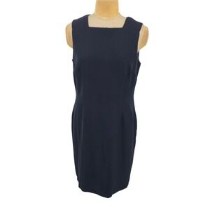 Mary McFadden Collection Dress 14 Navy Blue Sheath Career Minimalist Timeless